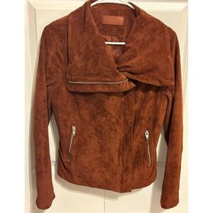 SL8 Women's  Rust Brown Faux Suede Leather Motorcycle Jacket M